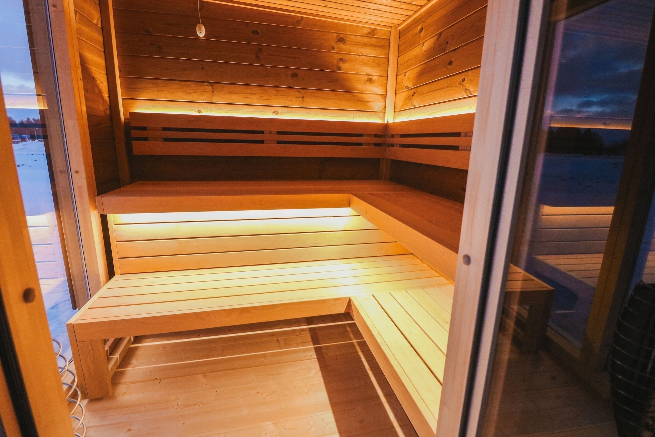 Backyard 5 Person Outdoor Sauna with Changing Room, Leil Patio L ThermoWood Wellness Sauna House