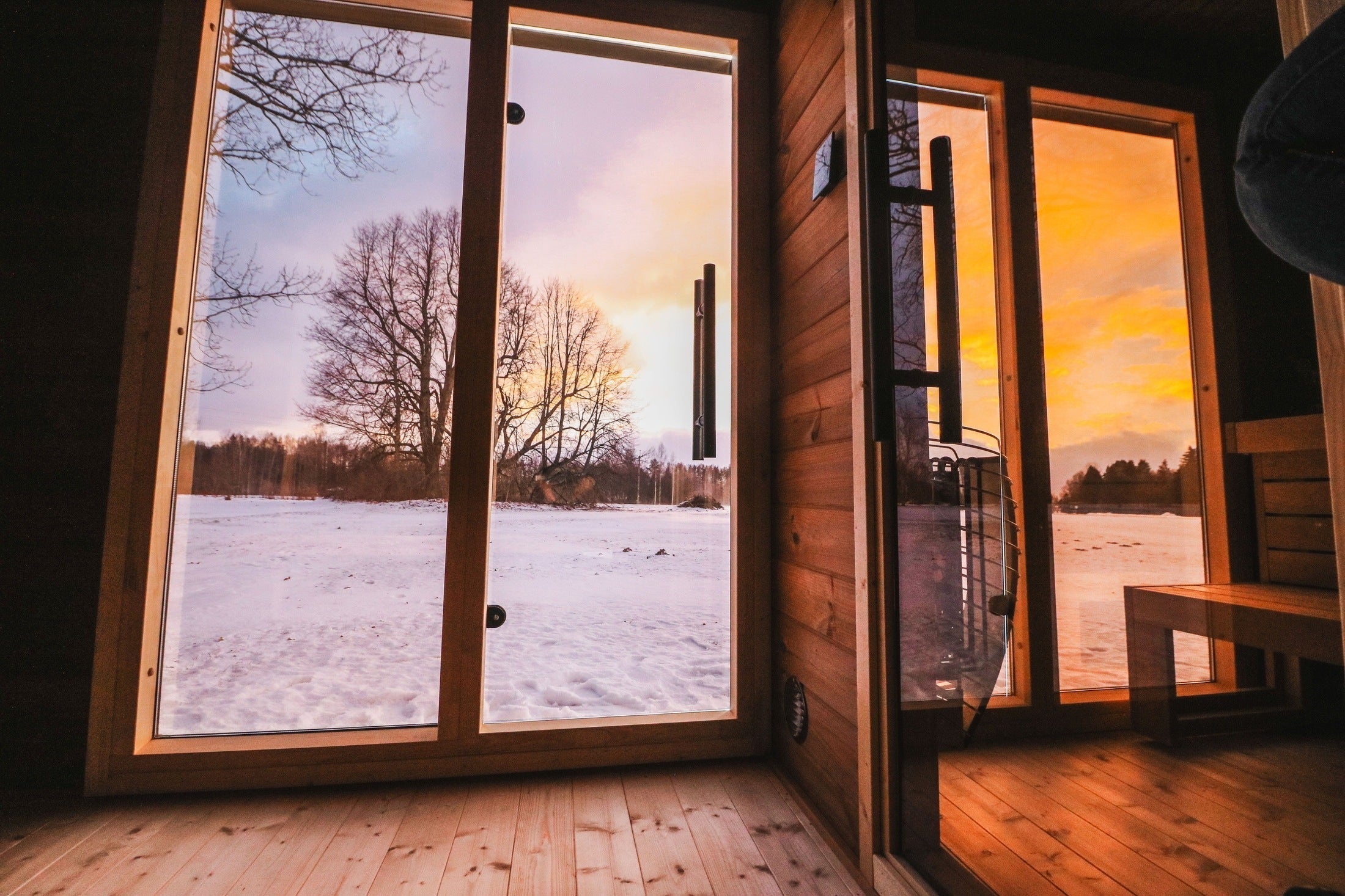 Modern 5 Person Outdoor Sauna Cabin with Changing Room, Leil Patio L ThermoWood Backyard Wellness Sauna