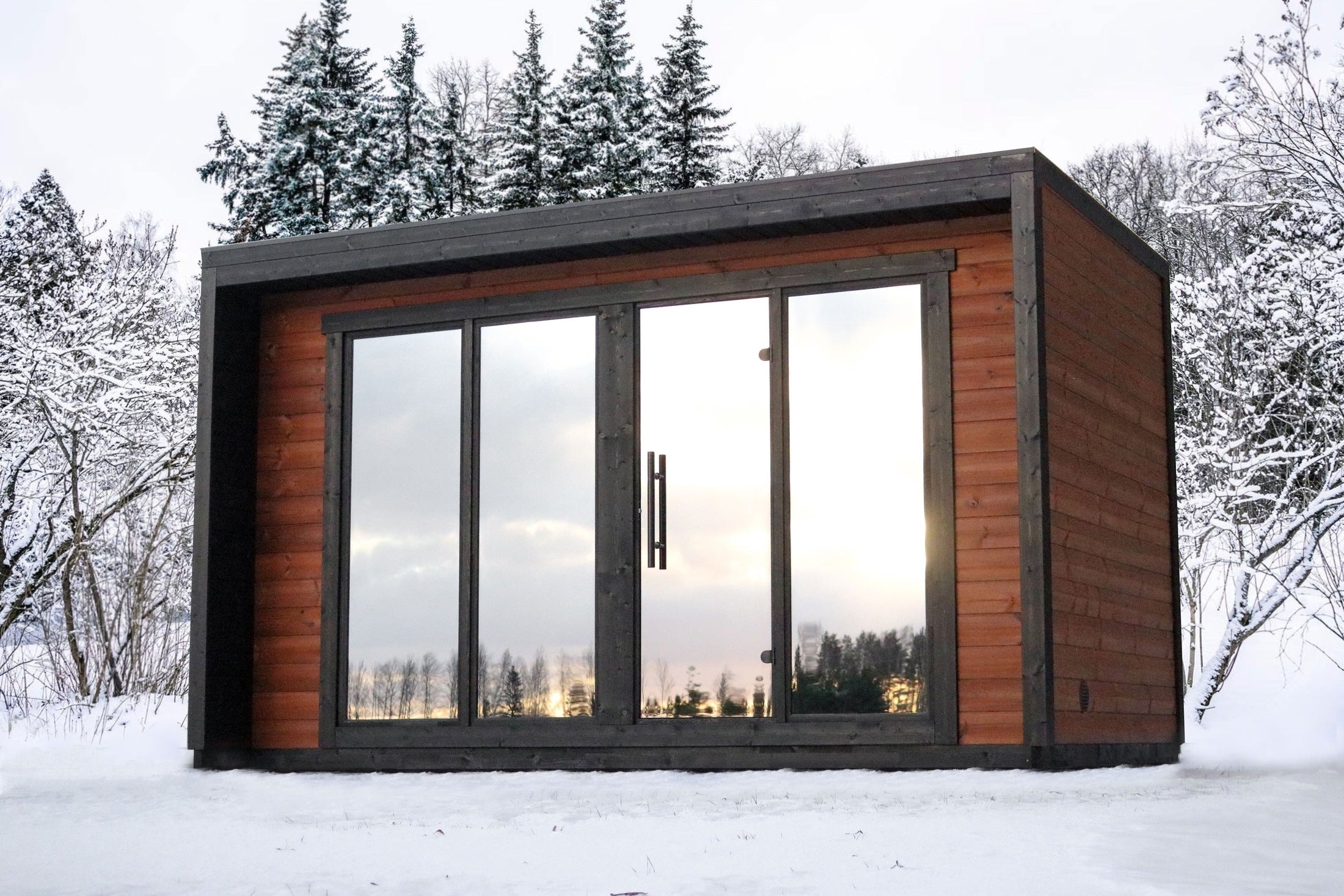 Outdoor 5 Person Sauna Cabin with Changing Room, ThermoWood Leil Patio L Home Sauna for Garden Wellness