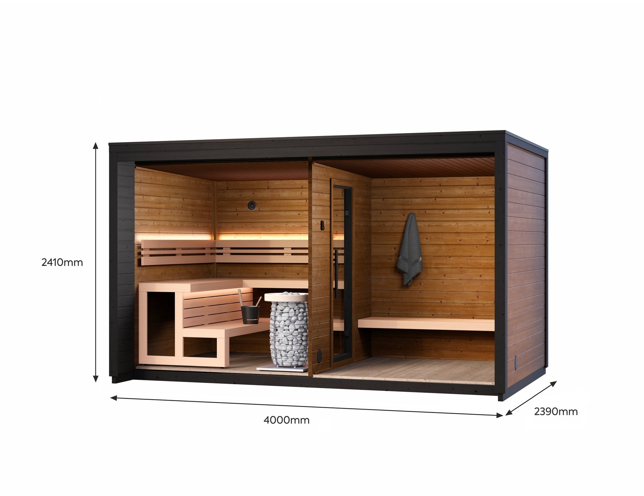 5 Person Family Outdoor Sauna Cabin with Changing Room, Leil Patio L ThermoWood Relaxation Sauna