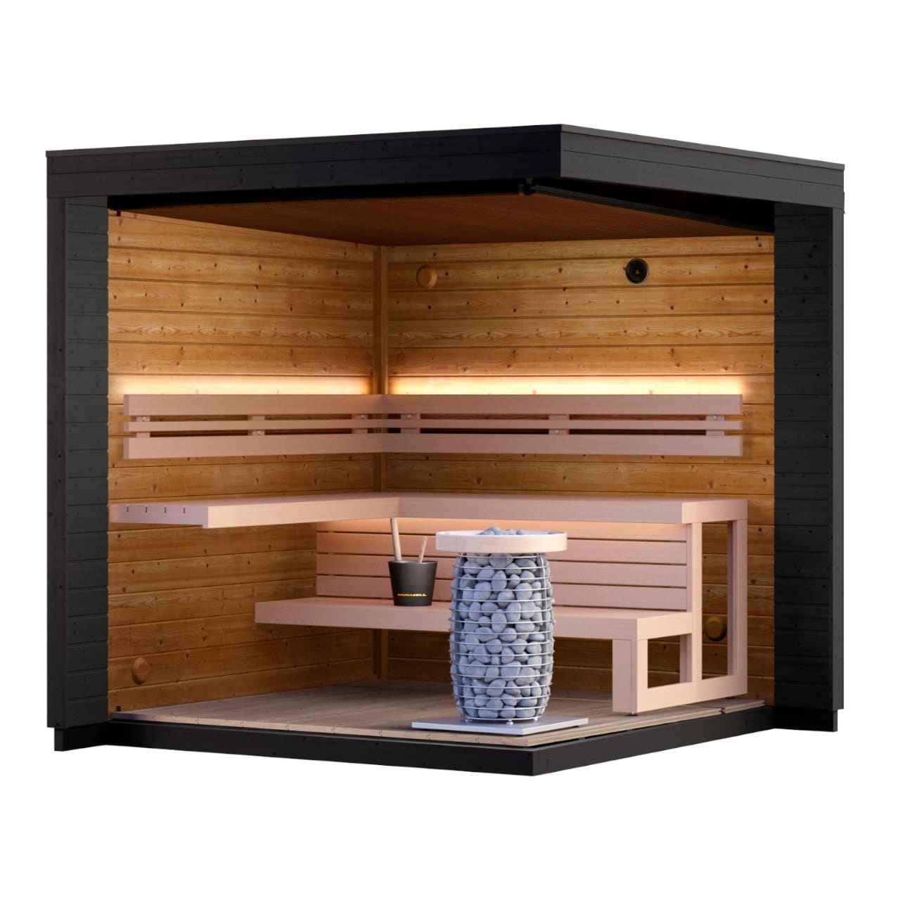 Leil Patio S Modern Outdoor Sauna 4–5 Person, space-saving ThermoWood backyard sauna cabin