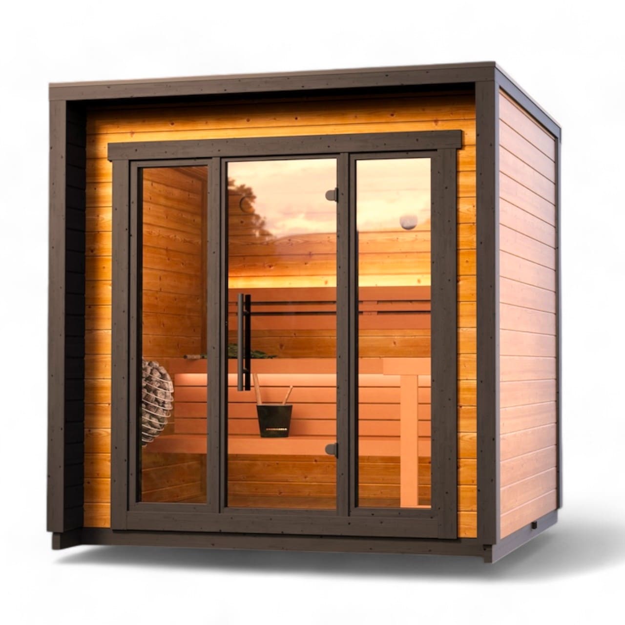 Leil Patio XS outdoor patio sauna for 4 people, compact luxury wood sauna kit for home outdoor spa and relaxation therapy