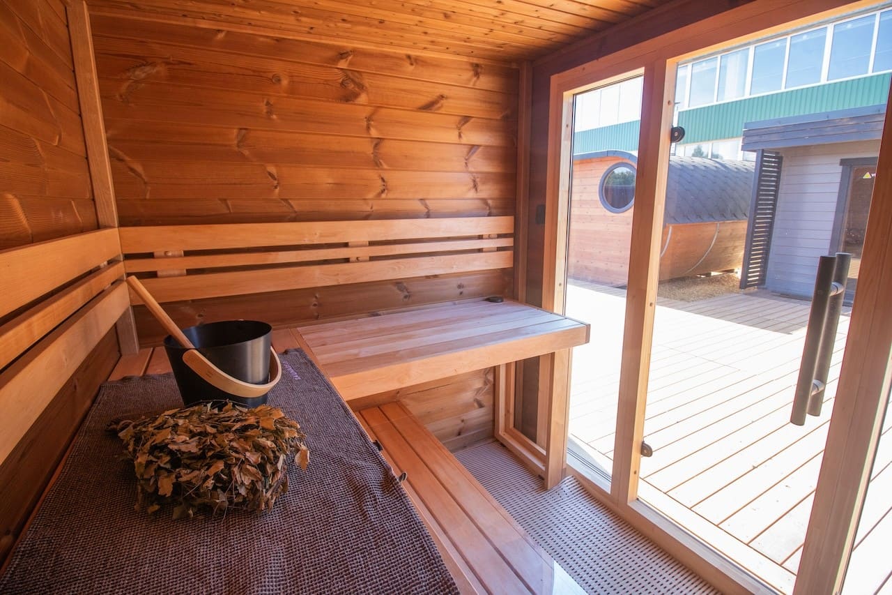 Leil Patio XS compact outdoor sauna cabin for 4 people, premium wood home spa sauna for garden and patio installation